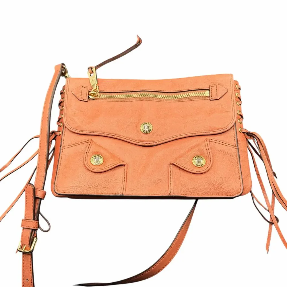 DKNY Coral Leather Crossbody Bag w/ Pockets & Lace-Up Sides